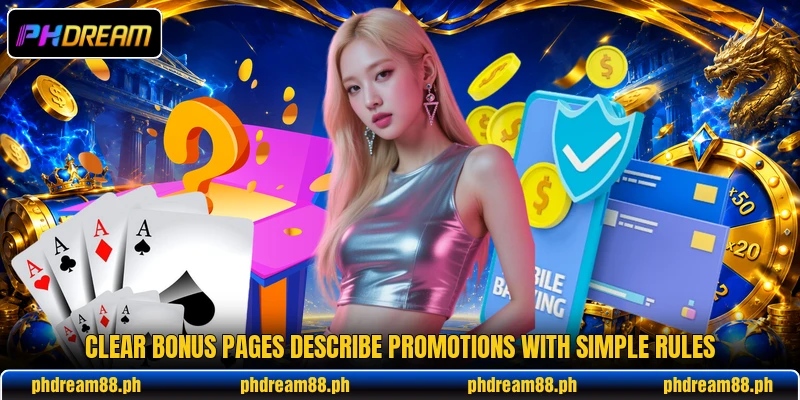 Clear bonus pages describe promotions with simple rules