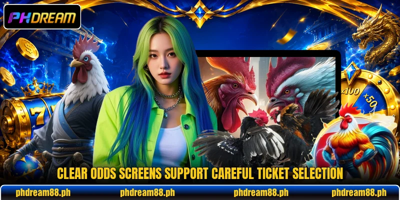 Clear odds screens support careful ticket selection Clear odds screens support careful ticket selection