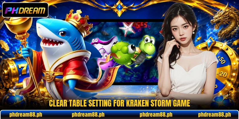 Clear table setting for Kraken Storm Game