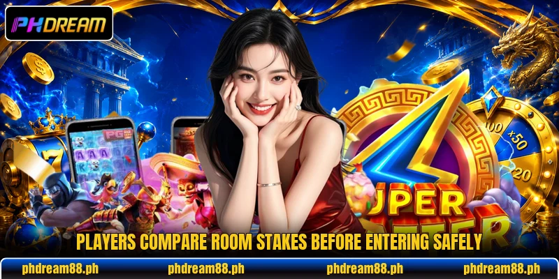 Players compare room stakes before entering safely