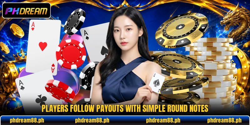 Players follow payouts with simple round notes