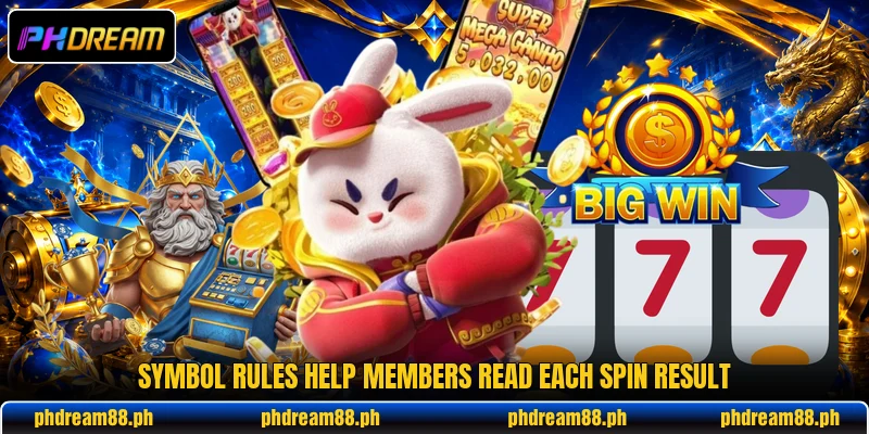Symbol rules help members read each spin result
